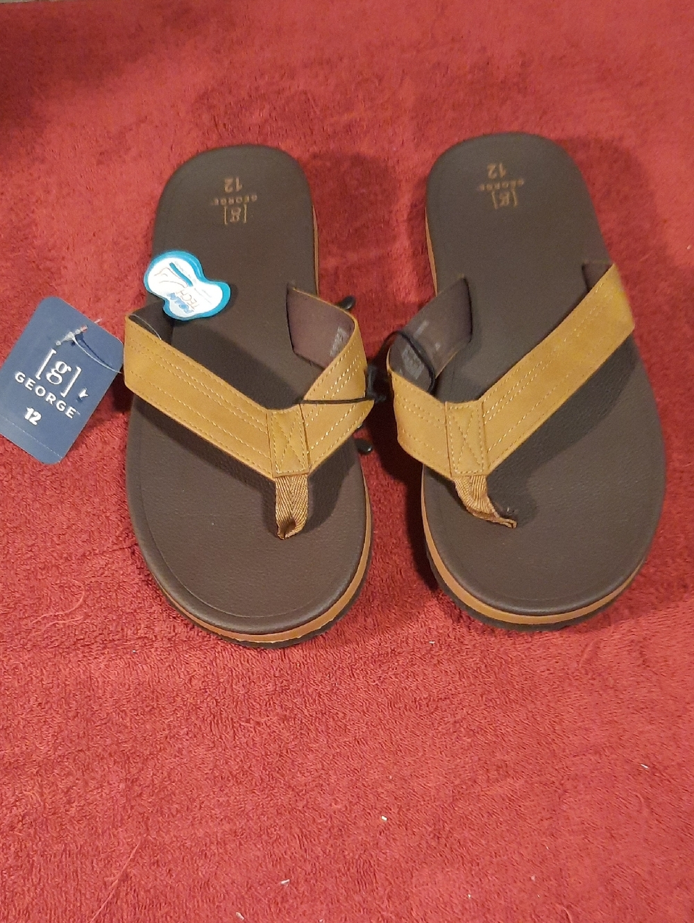 George Men's Leather Brown and Tan Flip Flops
